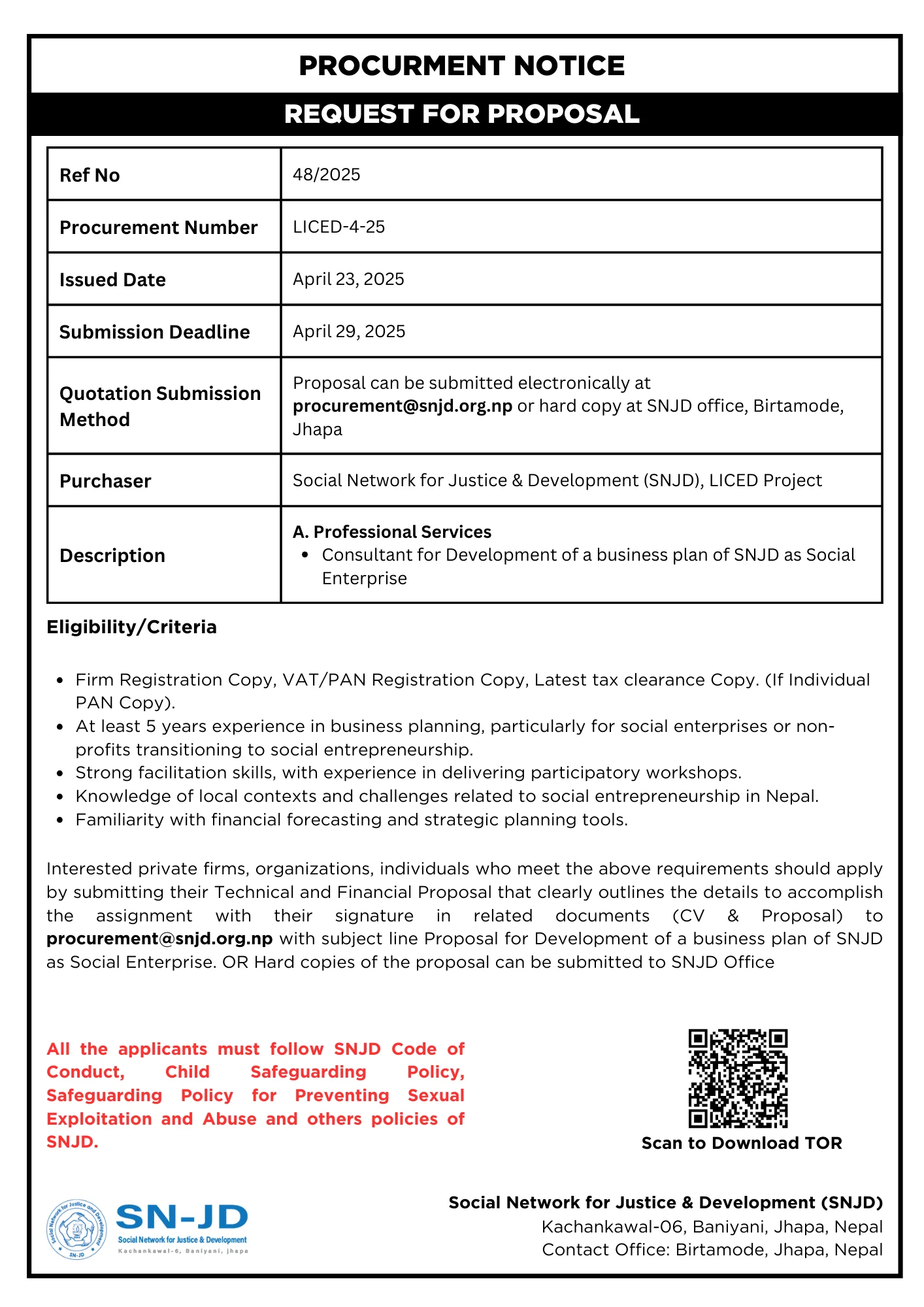 PROCURMENT NOTICE-4-25