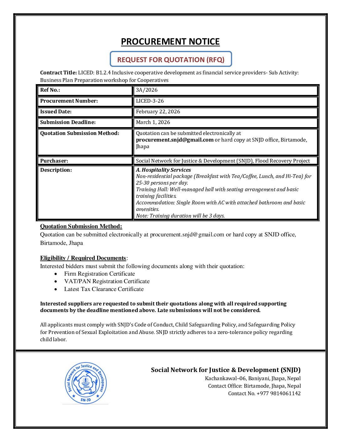 SNJD_RFQ_Procurement_Notice 3A